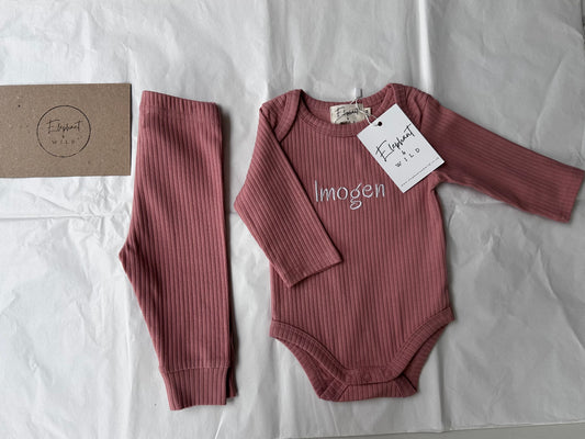 Personalised Ribbed Baby Bodysuit & Legging Set