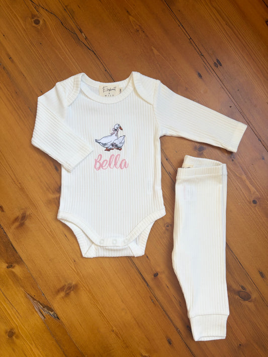Personalised Ribbed Baby Bodysuit & Legging Set